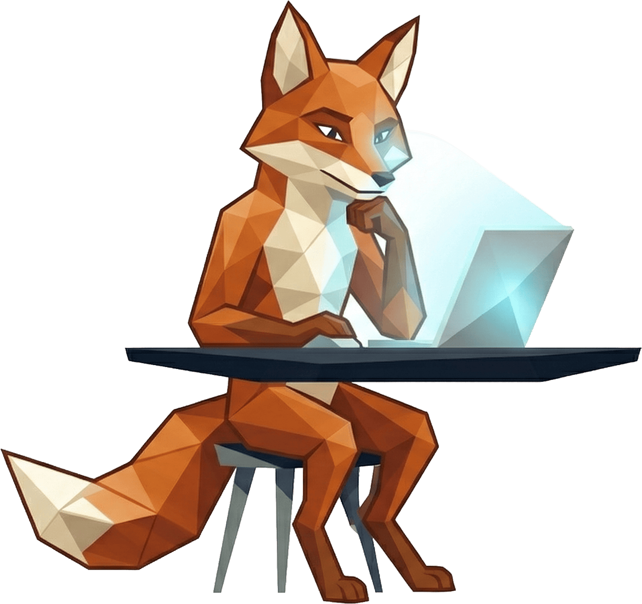 Mr. Fox working at a laptop in the dark — your private AI assistant always online